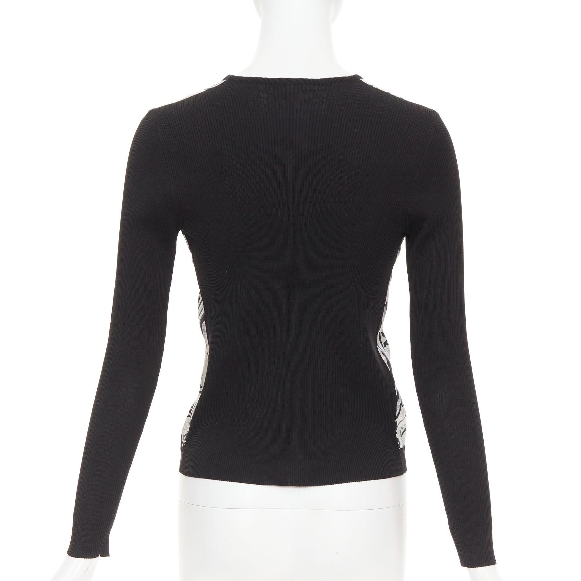 HERMES Creme schwarz 100% Seide Schal Panel Baumwolle gerippt Strickjacke S Damen im Angebot