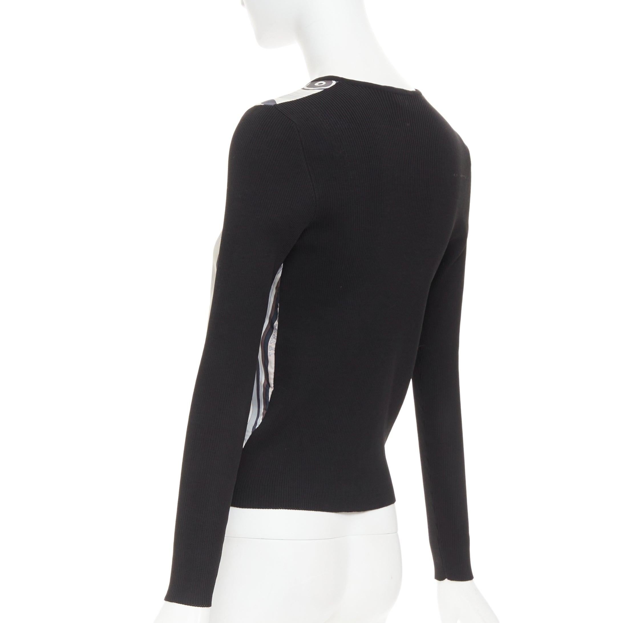 HERMES Creme schwarz 100% Seide Schal Panel Baumwolle gerippt Strickjacke S im Angebot 1