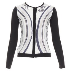 HERMES Creme schwarz 100% Seide Schal Panel Baumwolle gerippt Strickjacke S