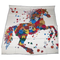 Hermes Cream / Blue / Multicolor Robe Legere scarf 90