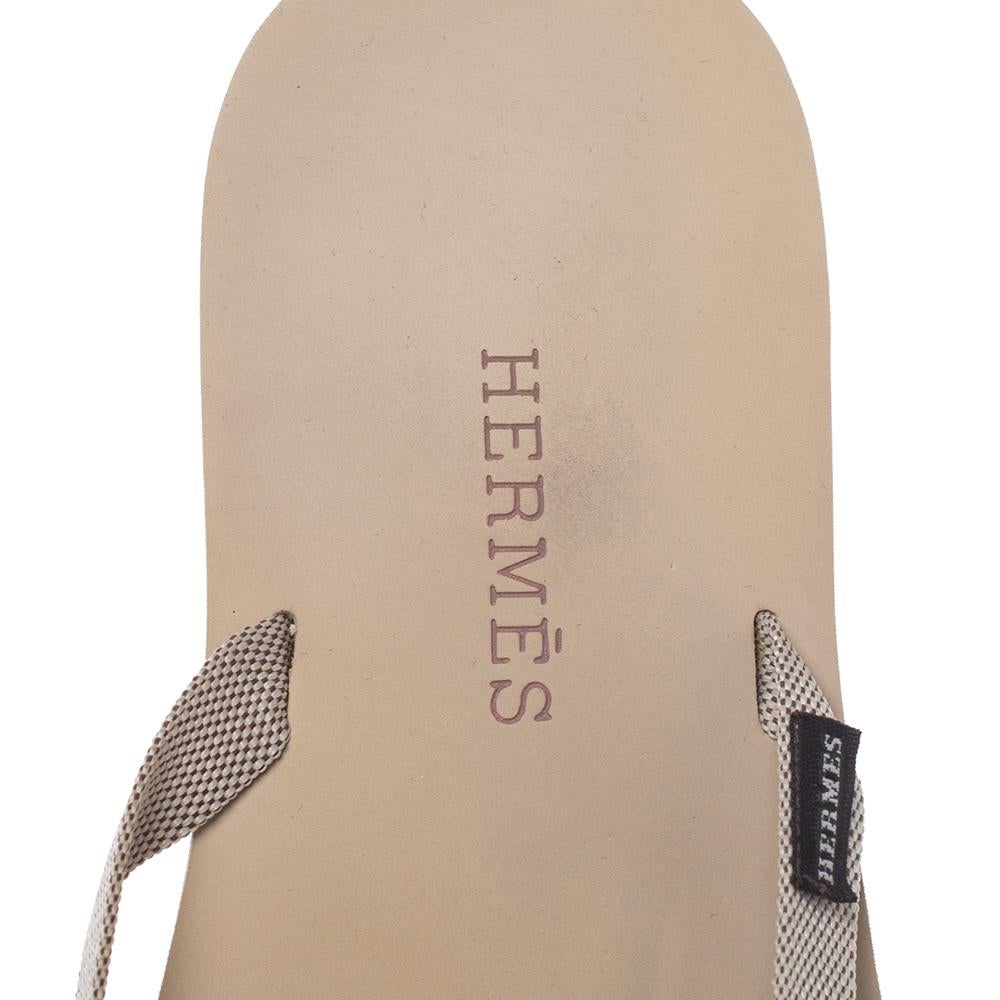 Beige Hermes Cream/Brown Technical Fabric Isolella Flip Flop Sandals Size 42