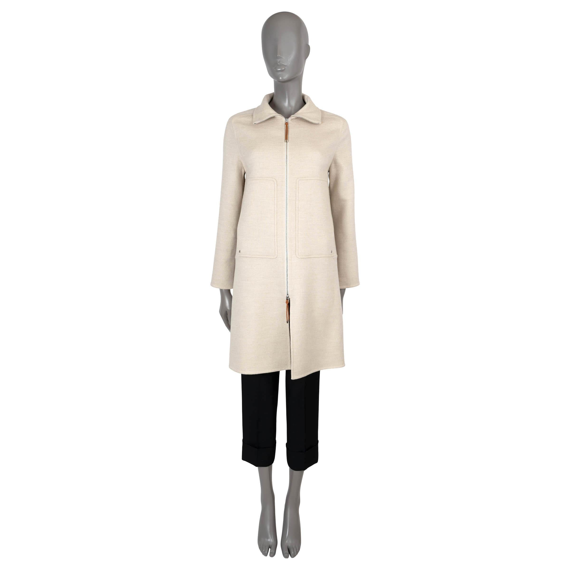 HERMES cream cashmere 2020 ZIP FRONT KNIT Coat Jacket 34 XXS In New Condition For Sale In Zürich, CH