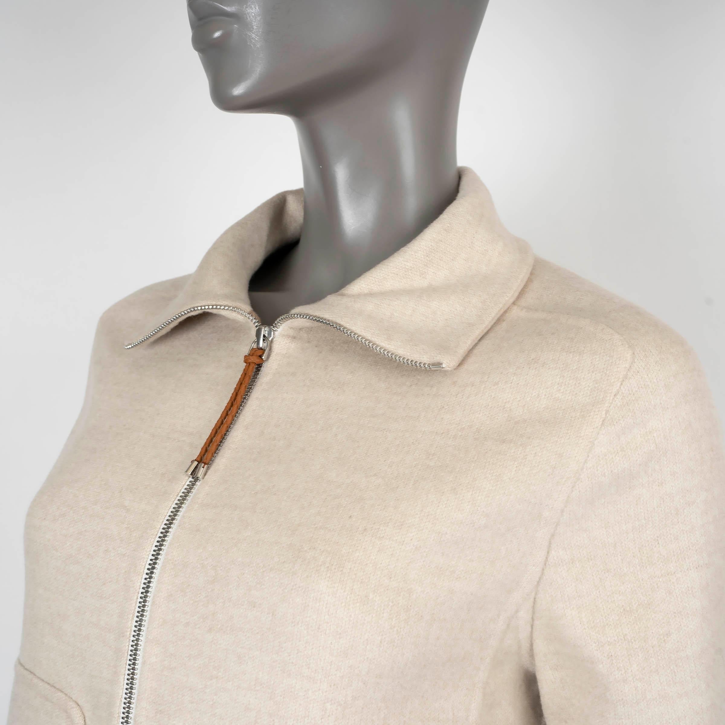 Women's HERMES cream cashmere 2020 ZIP FRONT KNIT Coat Jacket 34 XXS For Sale