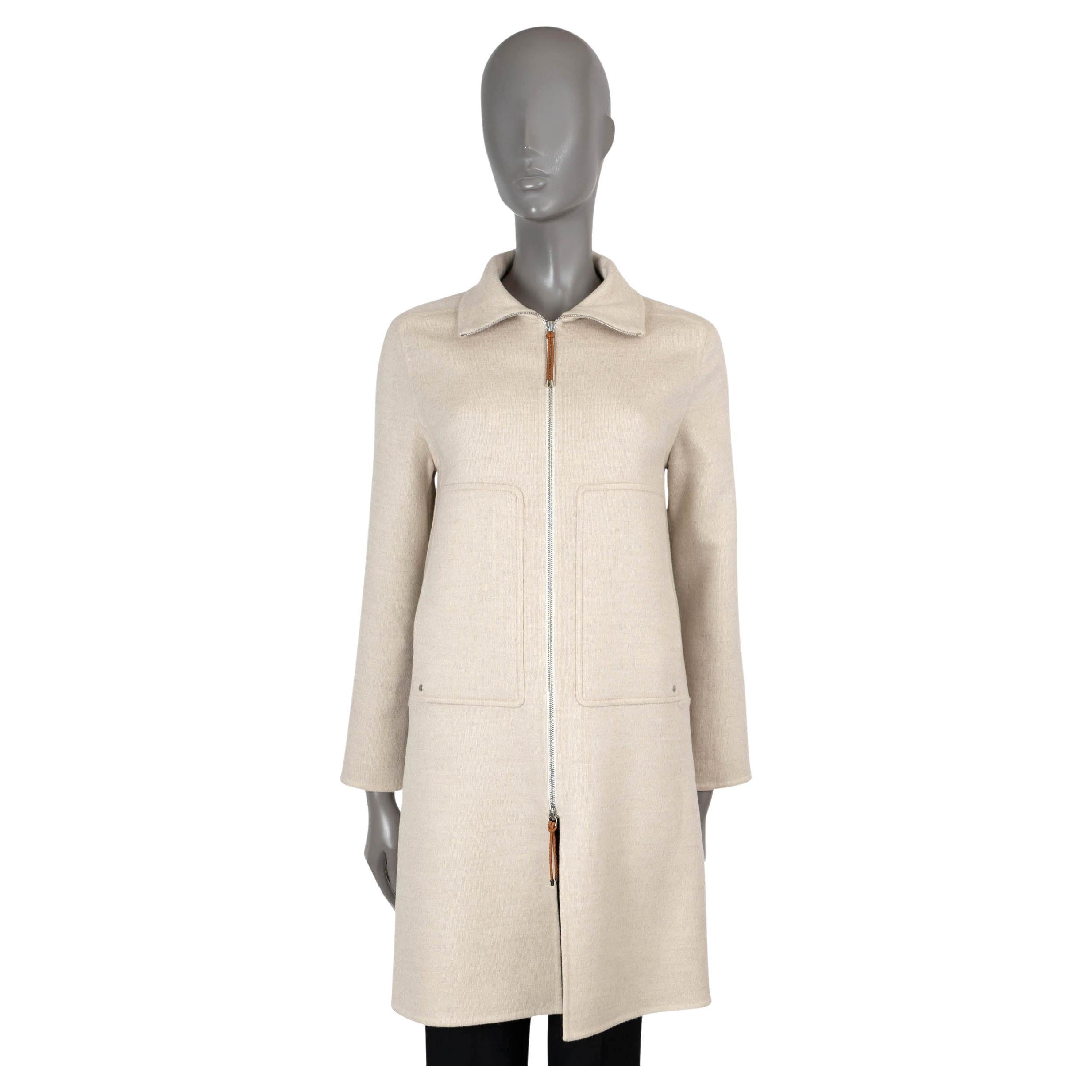 HERMES cream cashmere 2020 ZIP FRONT KNIT Coat Jacket 34 XXS For Sale