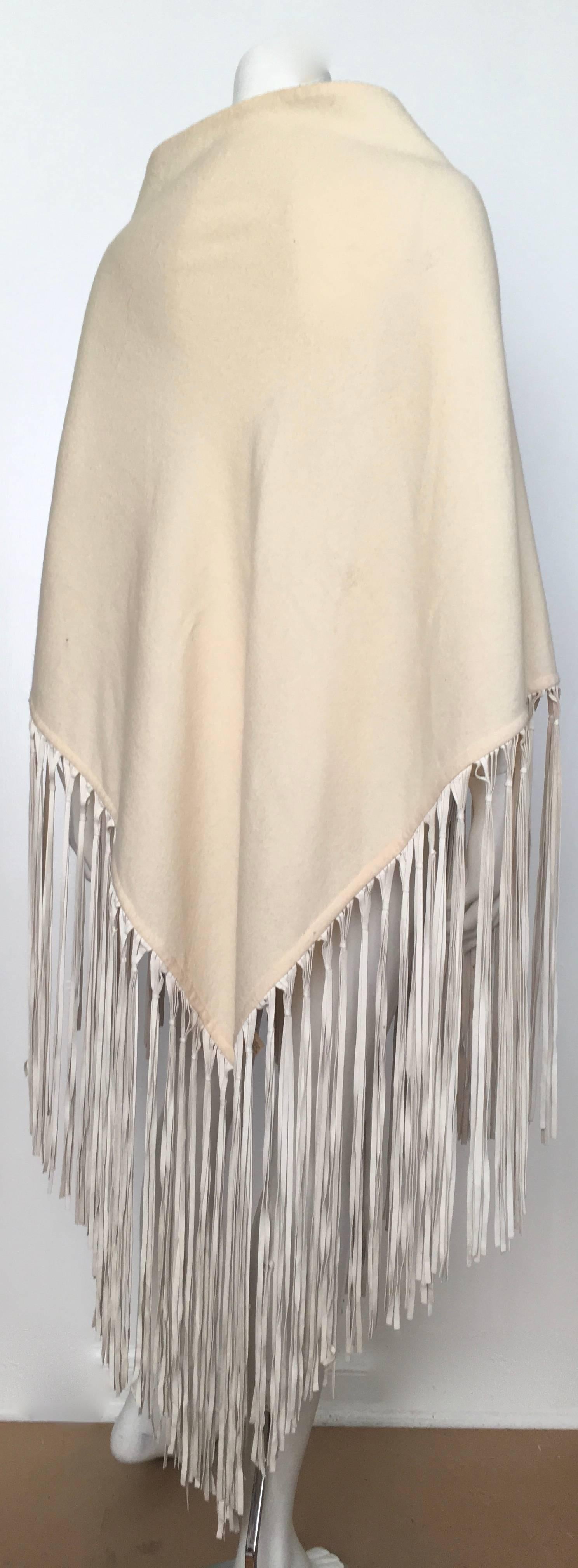 Hermes Cream Cashmere Shawl with Leather Fringe. In Good Condition In Atlanta, GA