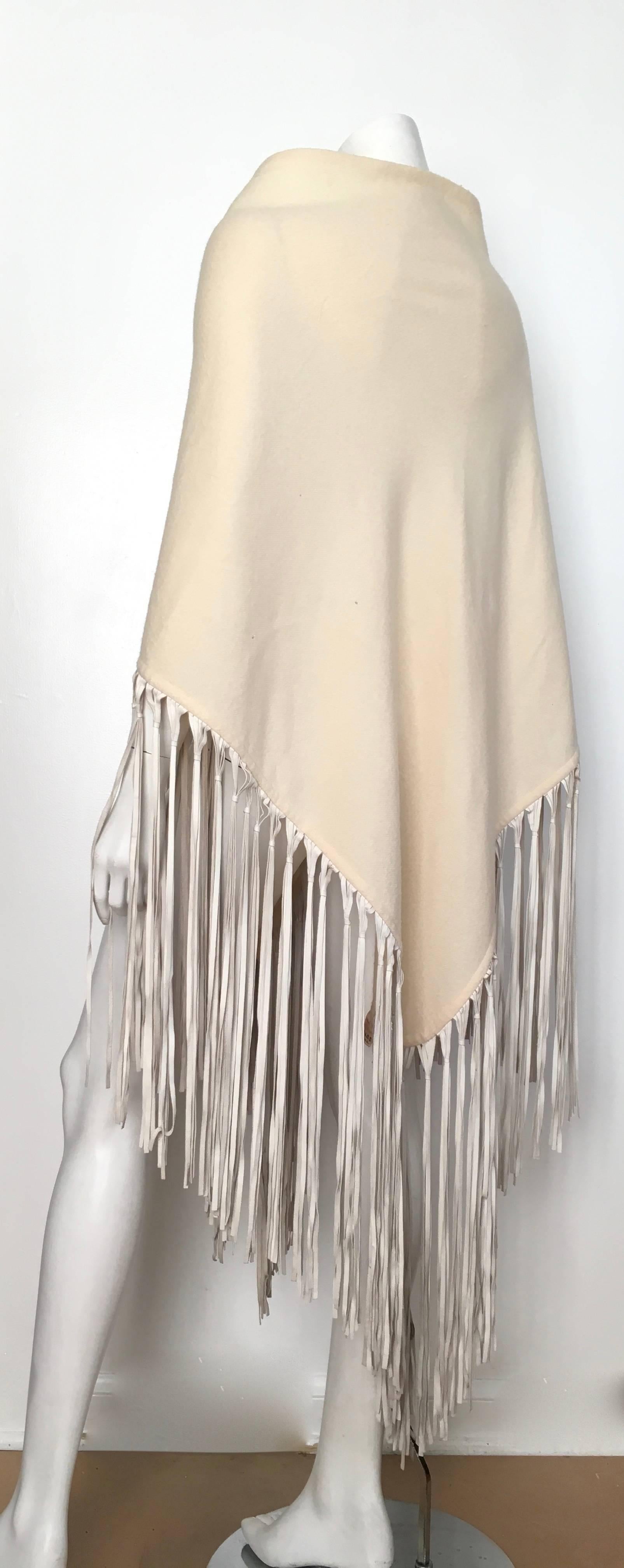 Women's or Men's Hermes Cream Cashmere Shawl with Leather Fringe. 