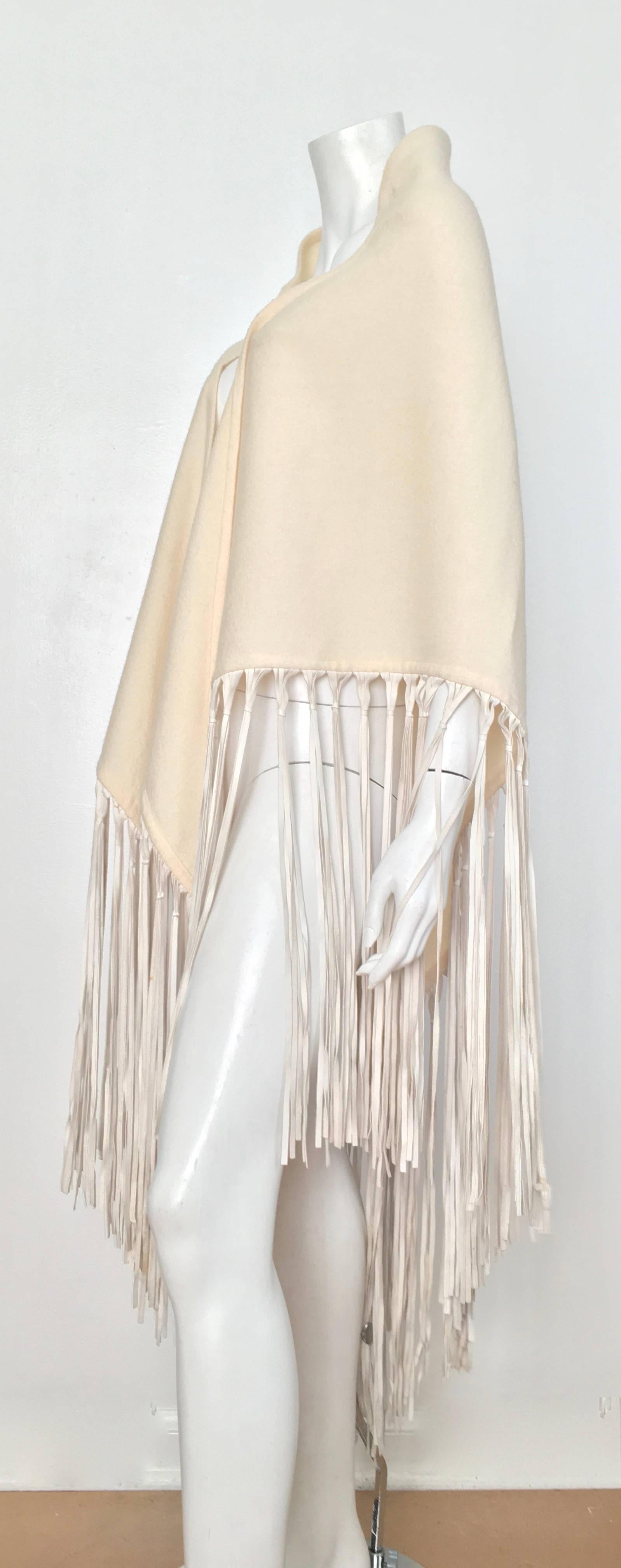 Hermes Cream Cashmere Shawl with Leather Fringe.  1