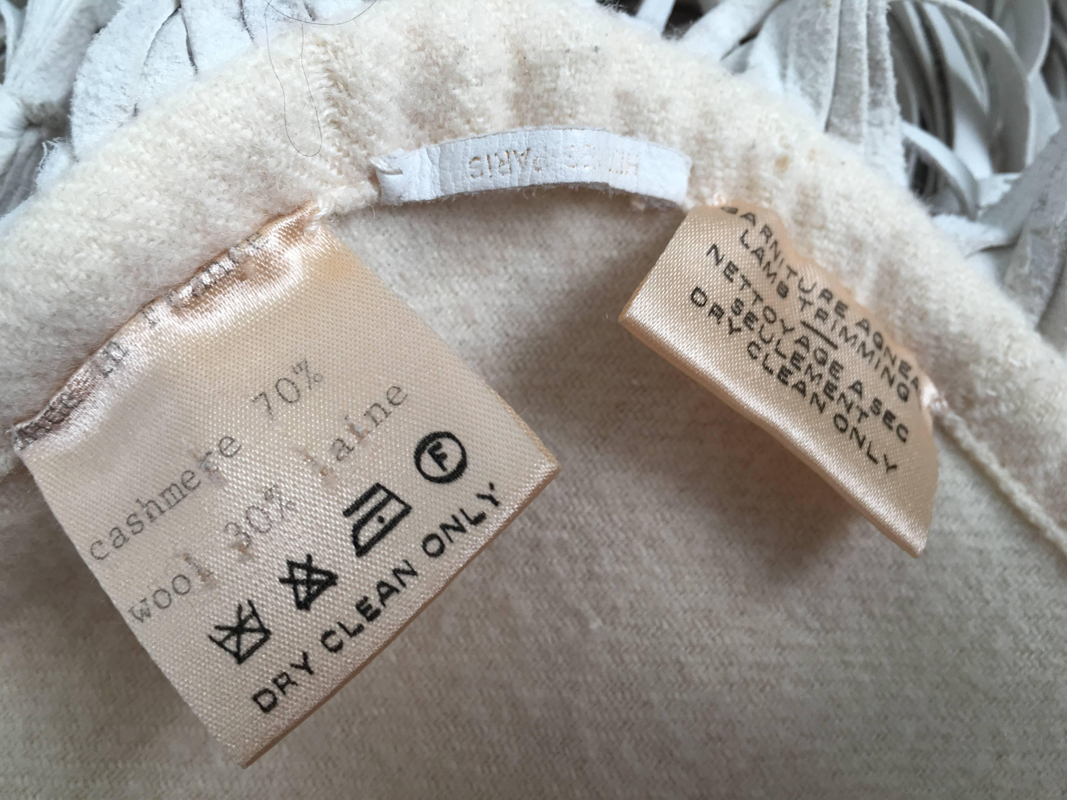 Hermes Cream Cashmere Shawl with Leather Fringe. 4