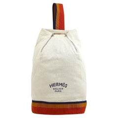HERMES Cream Cotton Canvas Rocabar Cavalier Sling Shoulder Backpack Knapsack Bag