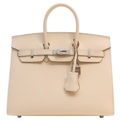 Hermès Creme Epsom 25 cm Sellier Birkin mit Palladium