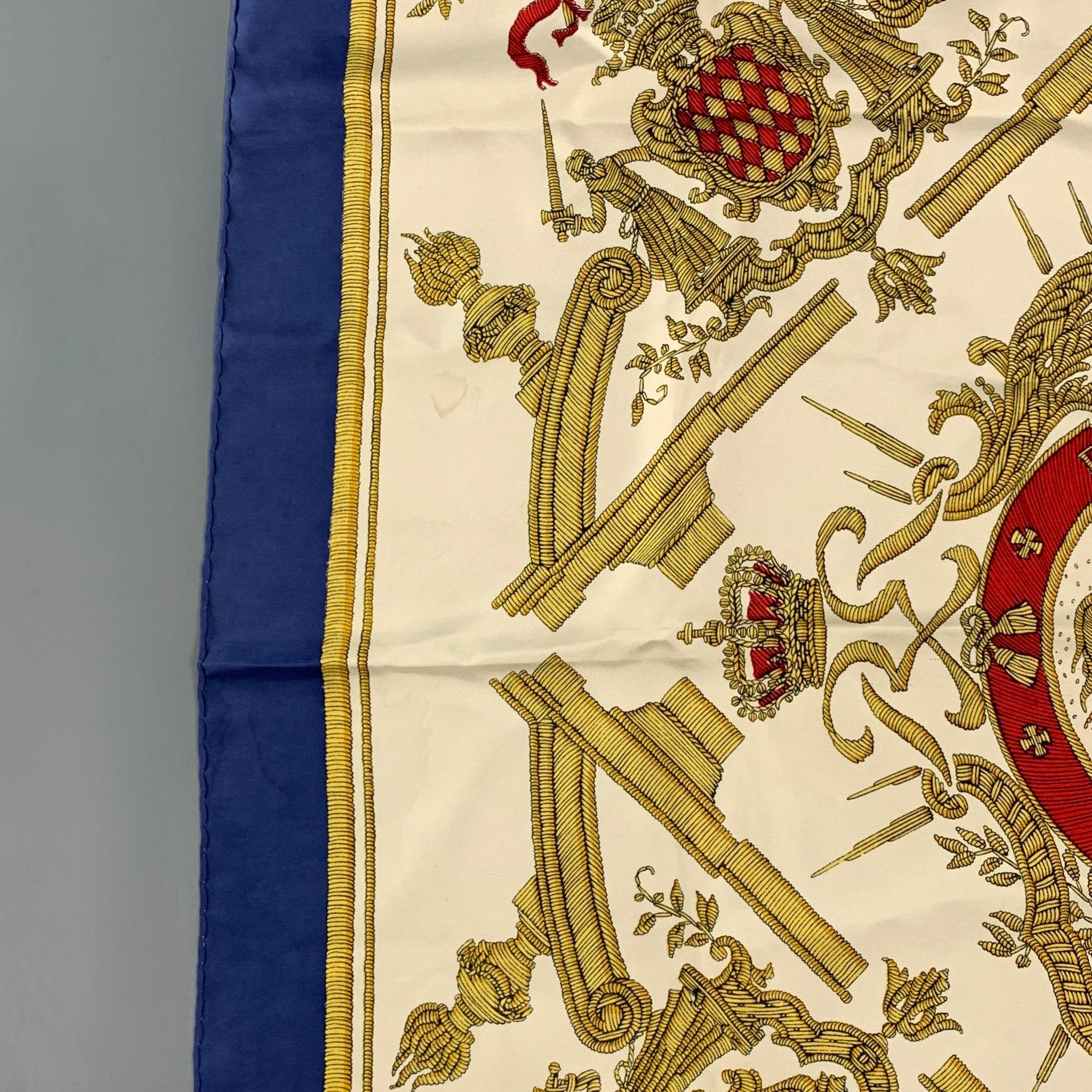 HERMES Cream Gold Silk Twill Deo Juvante Monaco Scarf In Good Condition In San Francisco, CA