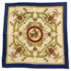 HERMES Cream Gold Silk Twill Deo Juvante Monaco Scarf