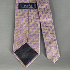 HERMES Cream Lavender Geometric Silk Tie