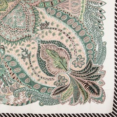 HERMES cream LE JARDIN DE LA MAHARANI RECADRE 140 cashmere silk Shawl Scarf