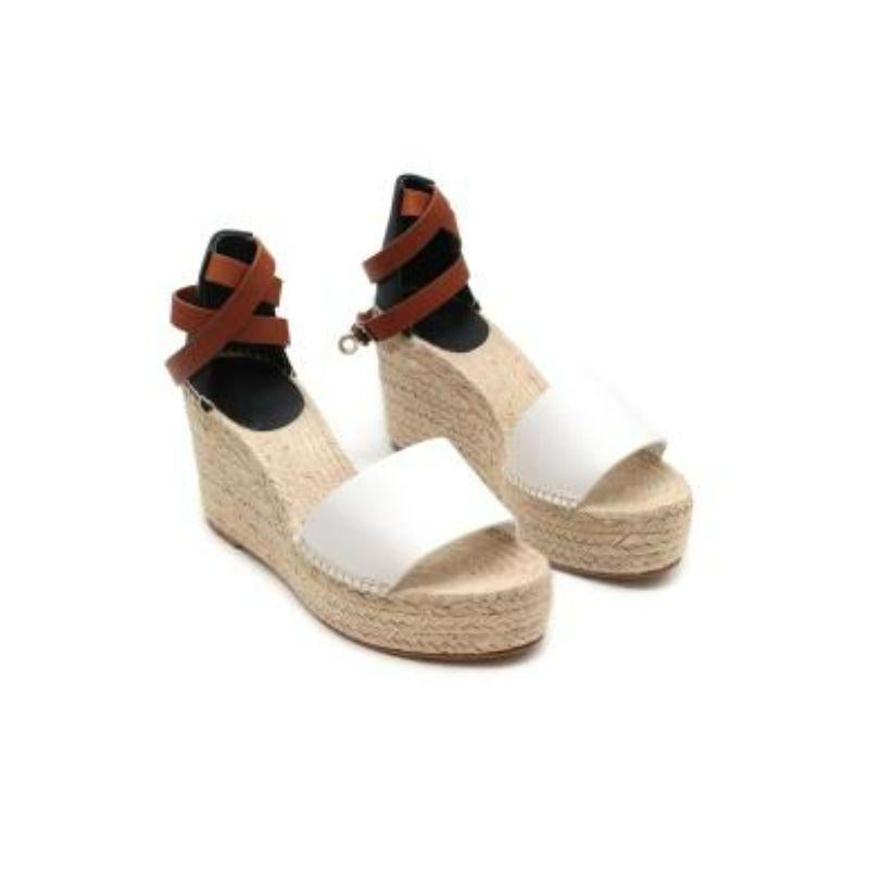 Hermes Cream Leather and Jute Tipoli Espadrille Wedges In Good Condition For Sale In London, GB