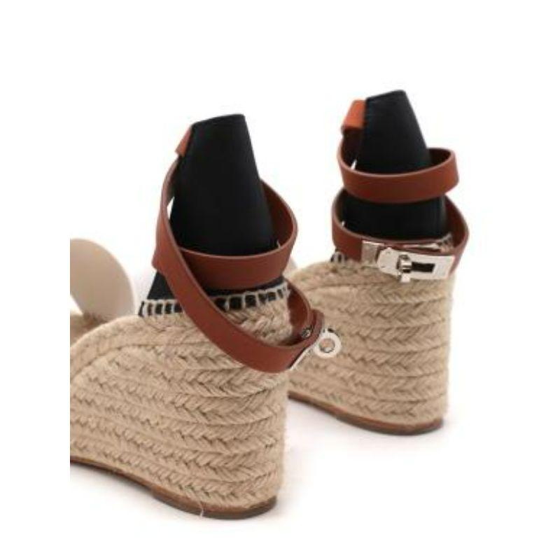 Hermes Cream Leather and Jute Tipoli Espadrille Wedges For Sale 2