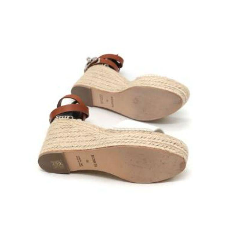 Hermes Cream Leather and Jute Tipoli Espadrille Wedges For Sale 4