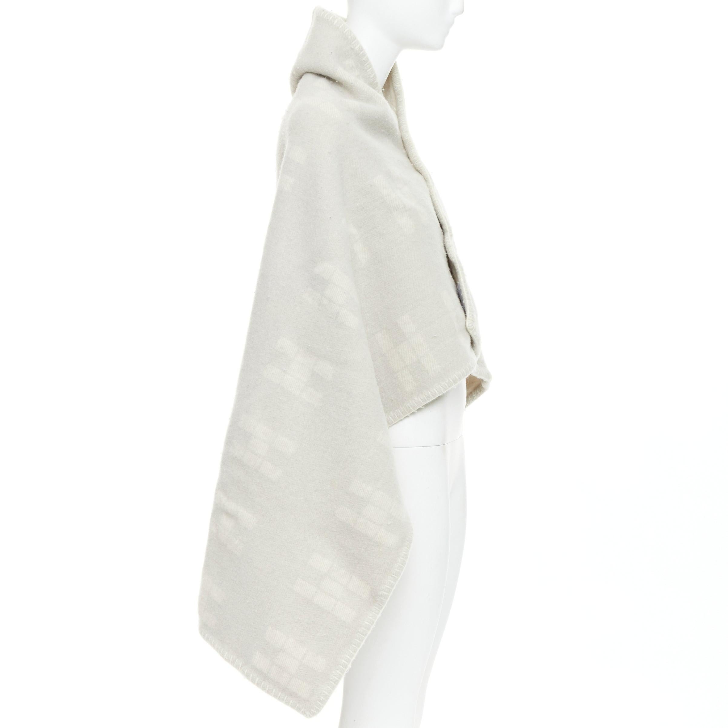 Gris HERMES cream light grey cashmere wool H logo square throw blanket