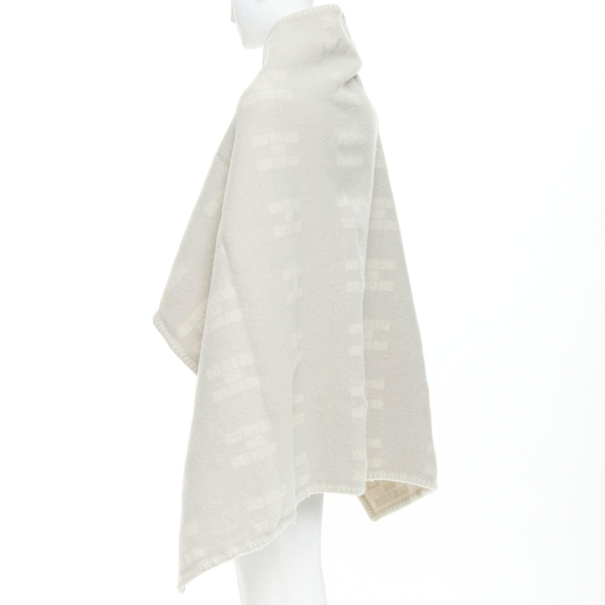  HERMES cream light grey cashmere wool H logo square throw blanket Pour femmes 