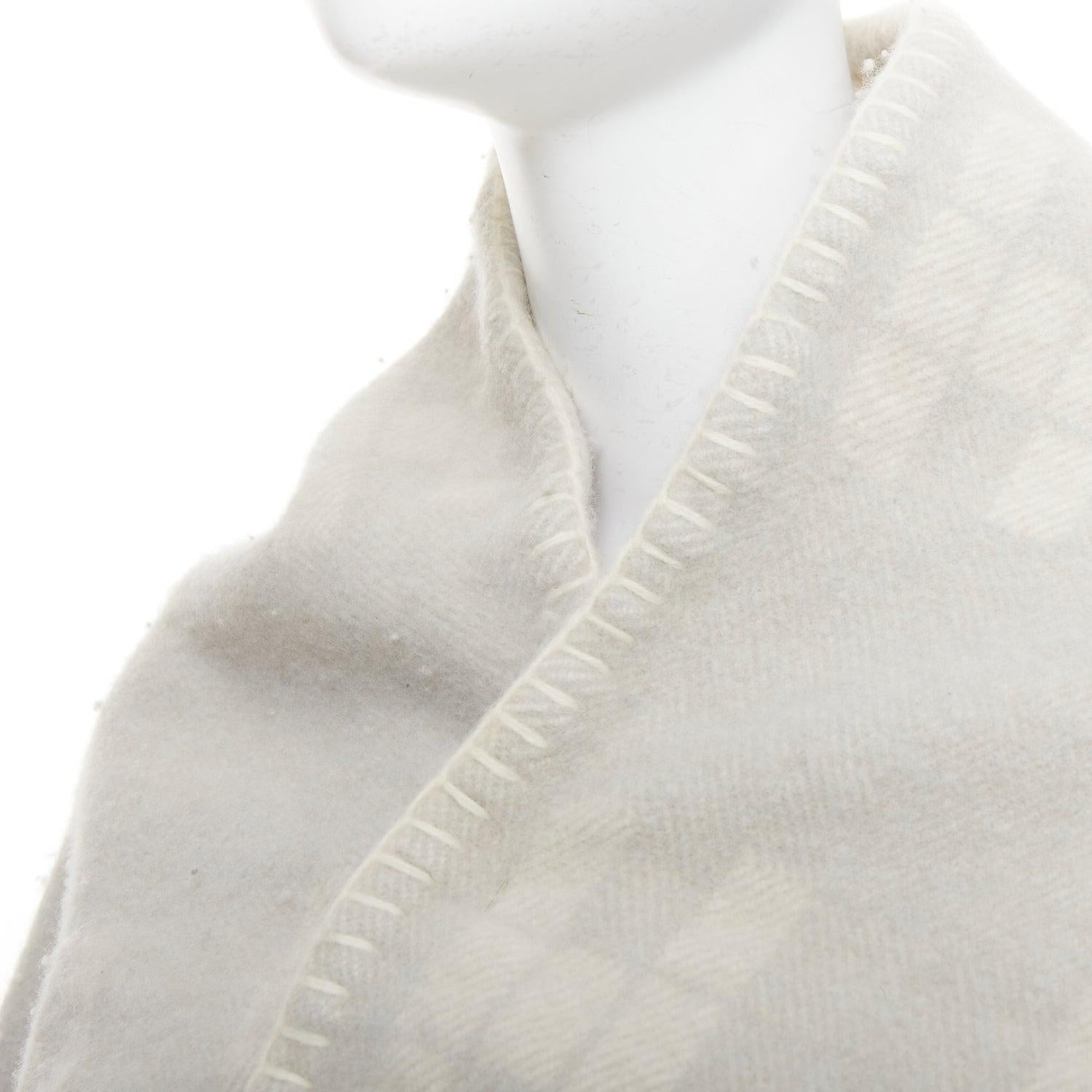 HERMES cream light grey cashmere wool H logo square throw blanket 1