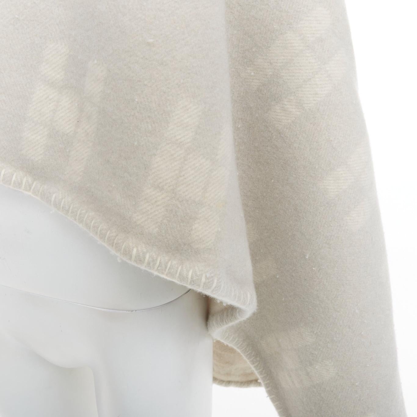 HERMES cream light grey cashmere wool H logo square throw blanket 2