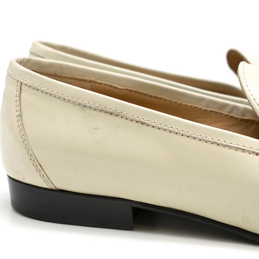 Beige Hermes Cream Polished Leather Loafers 38