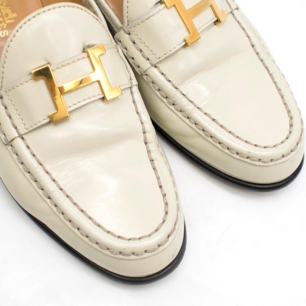 Hermes Cream Polished Leather Loafers 38 2