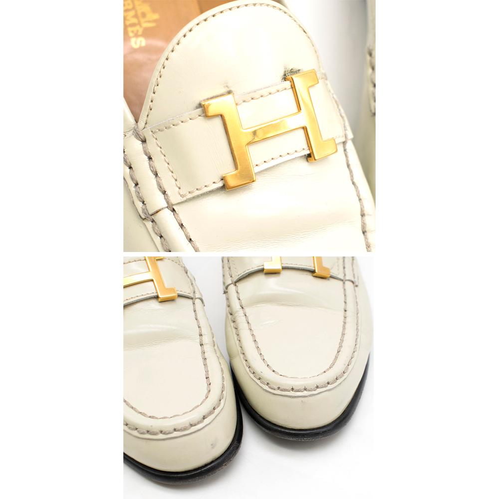 Hermes Cream Polished Leather Loafers 38 3