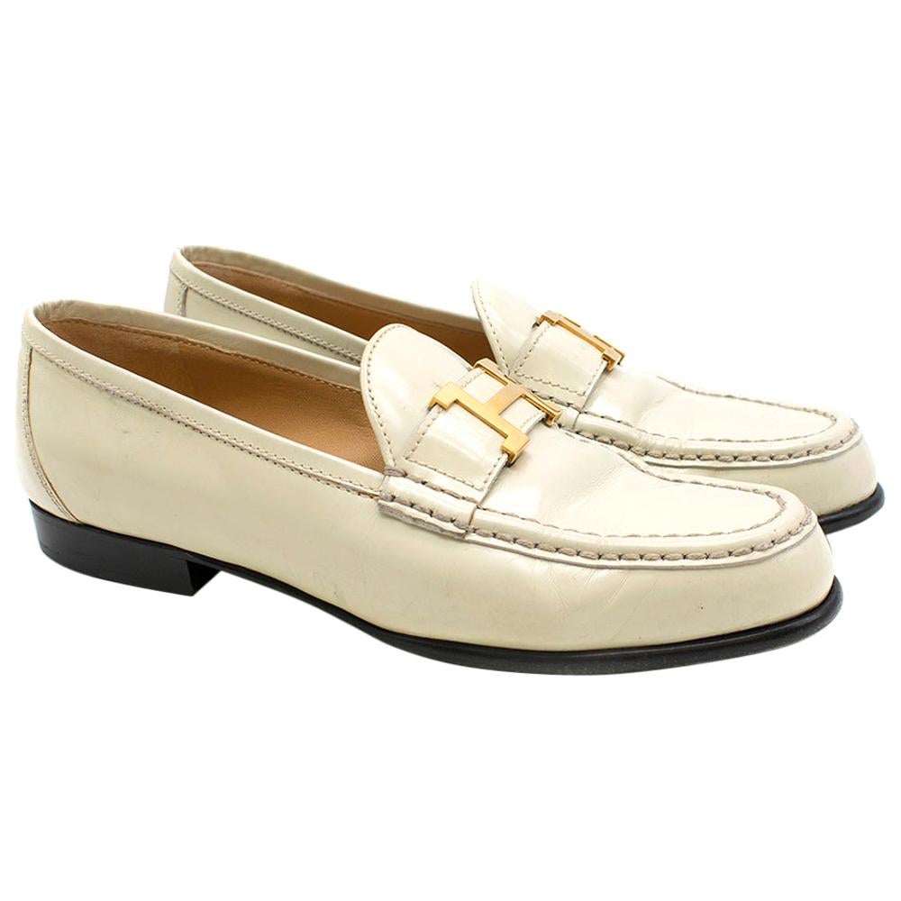 Hermes Cream Polished Leather Loafers 38