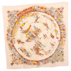 HERMES cream silk CIRQUE MOLIER 90 Twill Scarf