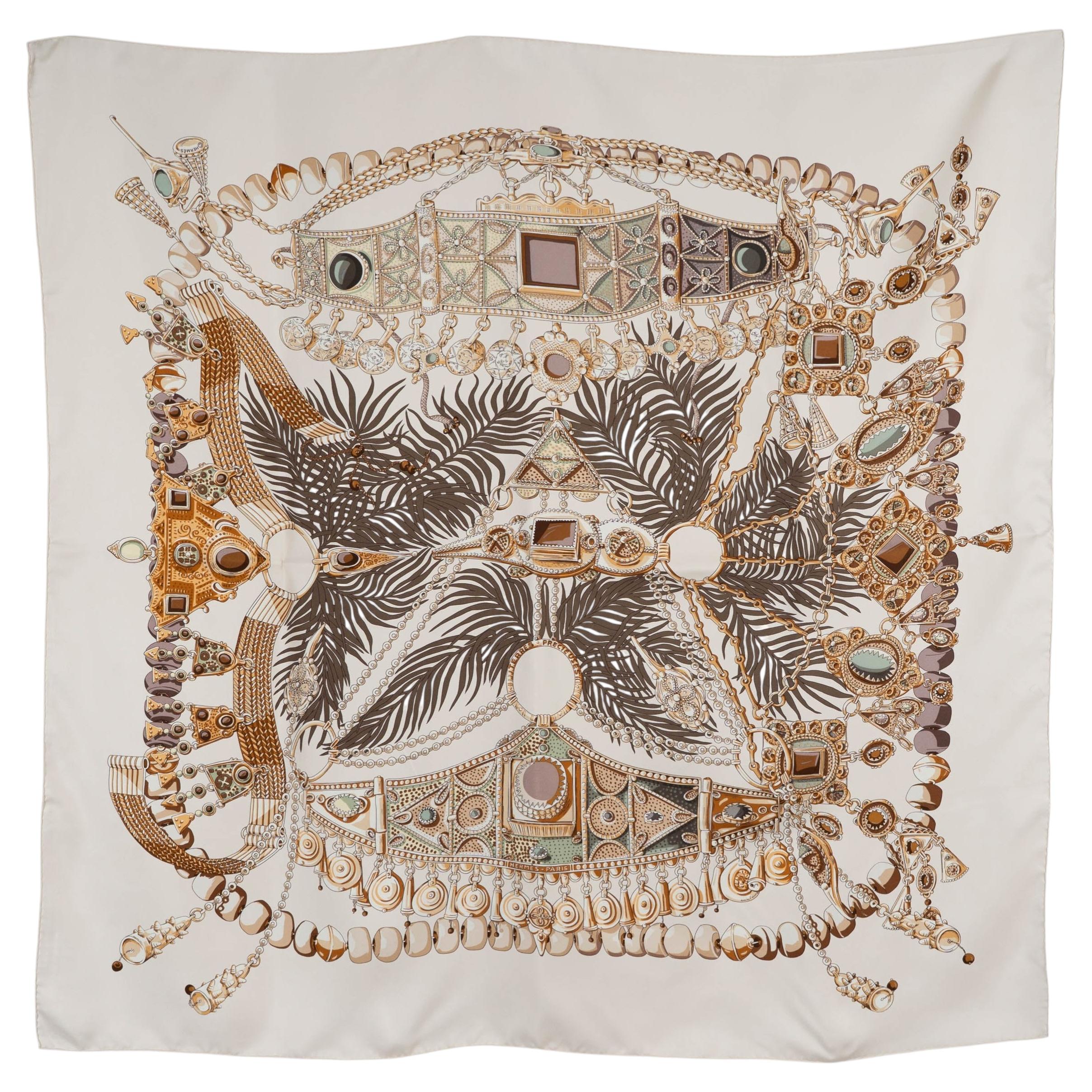 HERMES Creme Seide TERRES PRECIEUSES 90 TWILL Schal