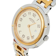 Zweifarbige Damenarmbanduhr aus Edelstahl mit Clipper in Creme von Hermes, 30 mm