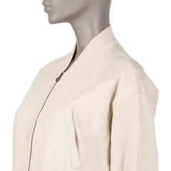 HERMES cream white suede leather CROPPED BOMBER Jacket 42 L