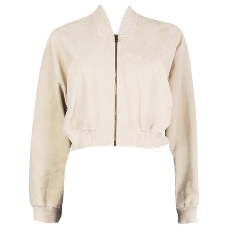HERMES cream white suede leather CROPPED BOMBER Jacket 42 L