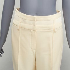 HERMES cream wool silk panelled waistband wide leg cropped pants FR34 XS