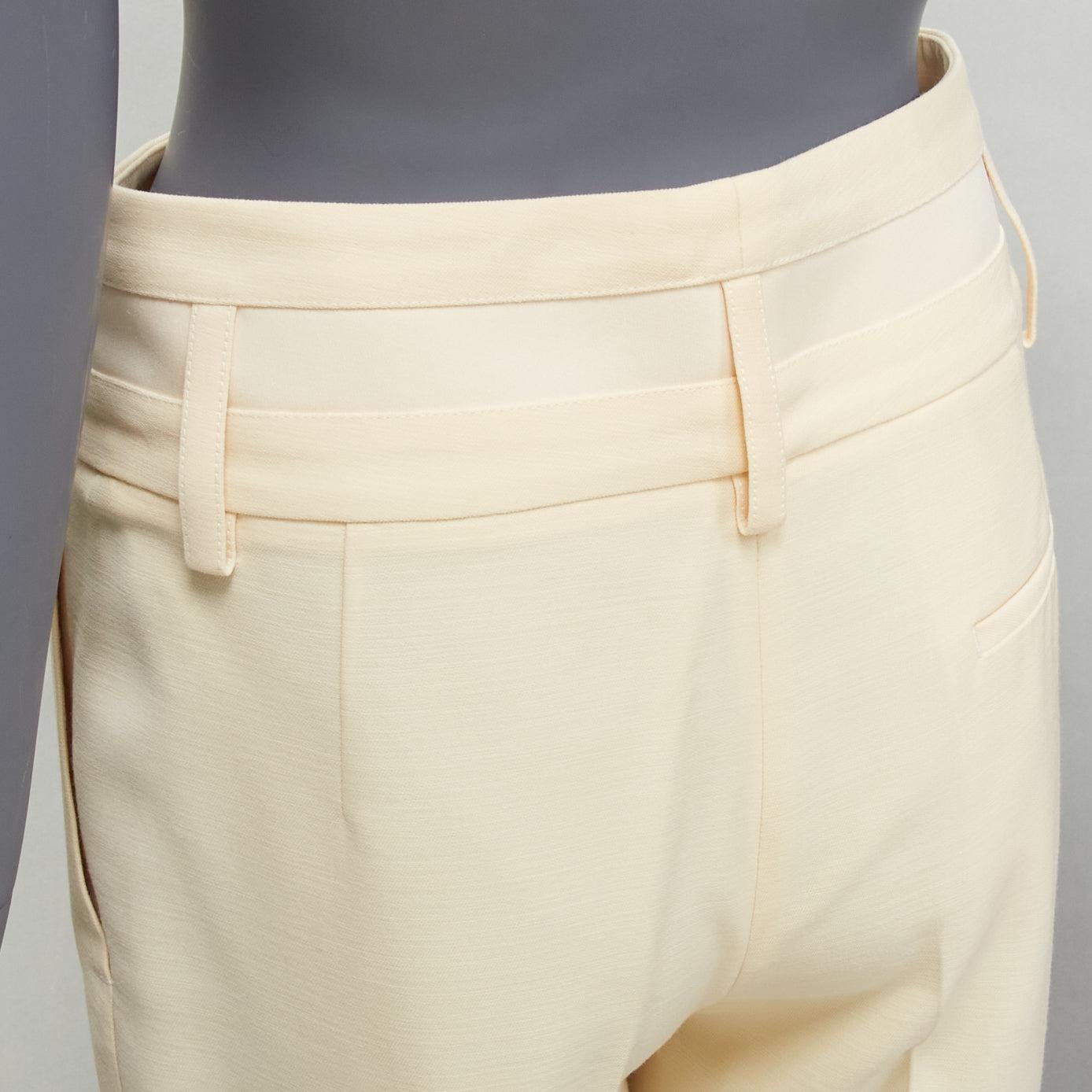 HERMES cream wool silk panelled waistband wide leg cropped pants FR34 XS 2