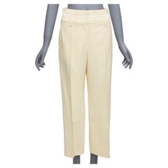HERMES - Pantalon cropped à large jambe en laine de soie crème avec ceinture à panneaux FR34 XS