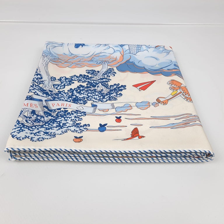 Hermes Crème / Bleu Clair / Multicolore Sur Mon Nuage scarf 90 In New Condition In Nicosia, CY