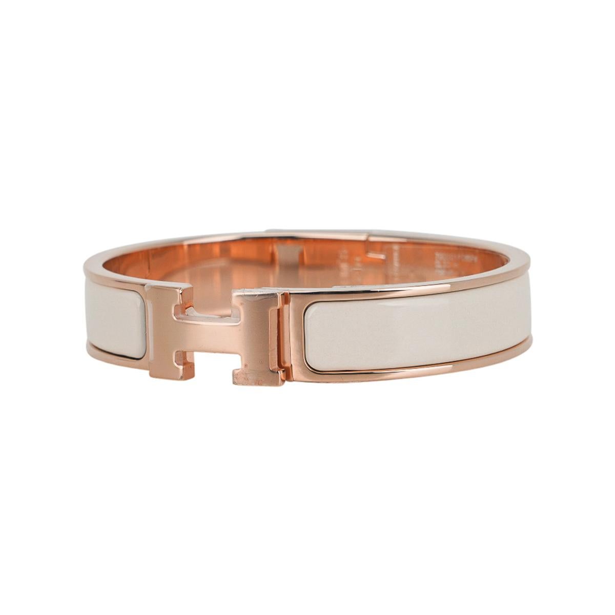 Hermes Creme Clic H Narrow Enamel Bracelet Rose Gold PM en vente 1