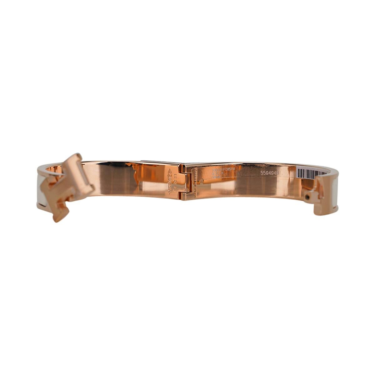 Hermes Creme Clic H Schmales Emaille-Armband Rose Gold PM im Angebot 3