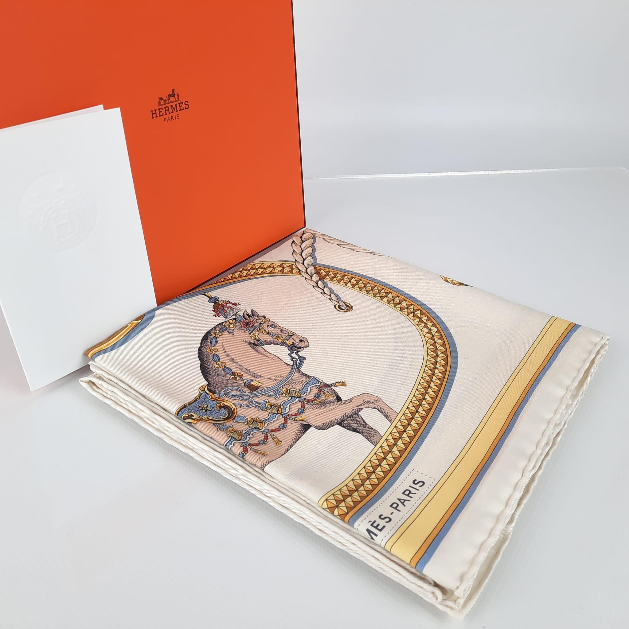 Hermes Crème / Gold / Multicolore Grand Apparat forever scarf 90 1