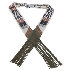 Hermès Crème Kaki Beige Dore Fringe Silk Jumping Twilly