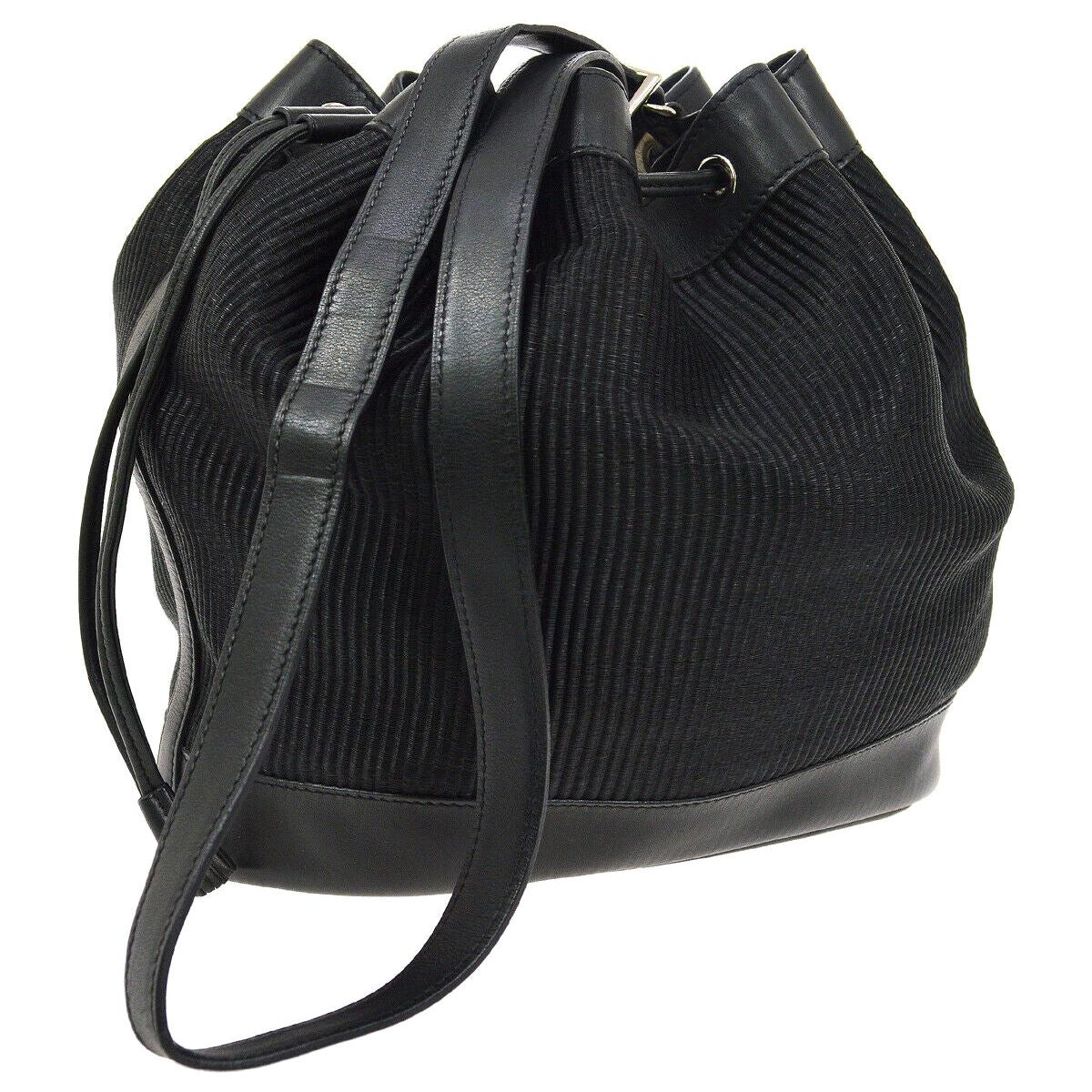 Hermes Crinoline Black Leather Bucket Gold Drawstring Carryall Shoulder Bag