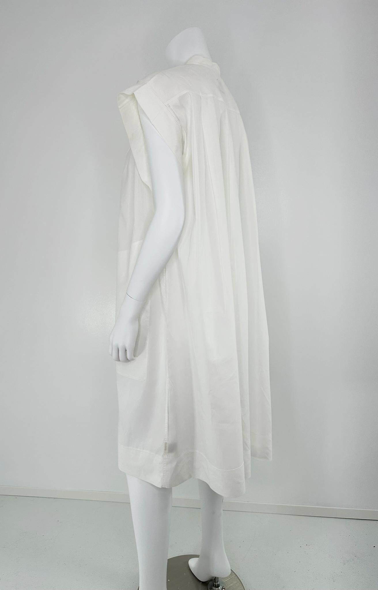 Hermes Crisp Sheer Weiß Baumwolle Kurze Ärmel Plissee-Schlappe Front Kleid 42 im Angebot 6