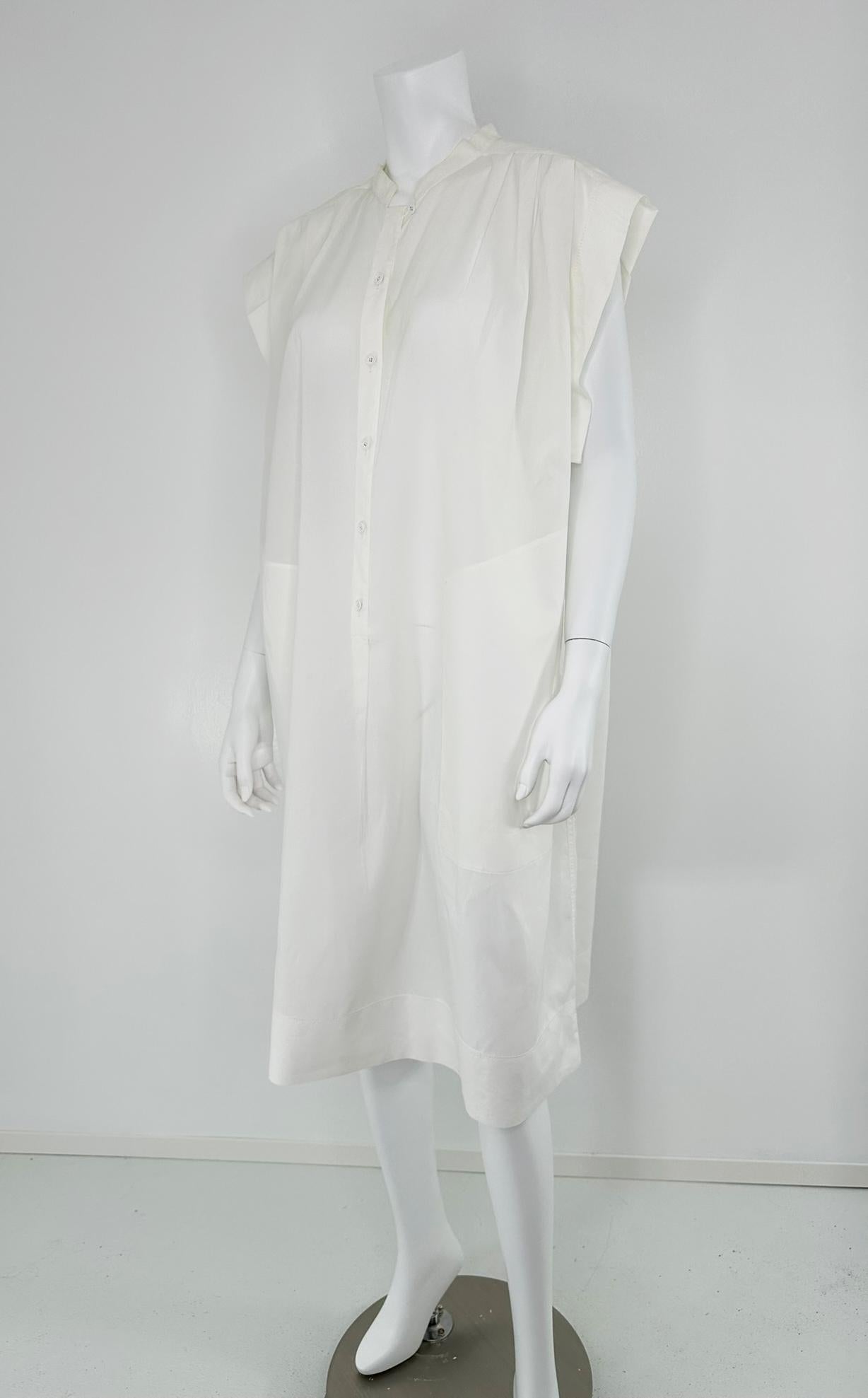 Hermes Crisp Sheer Weiß Baumwolle Kurze Ärmel Plissee-Schlappe Front Kleid 42 im Angebot 8