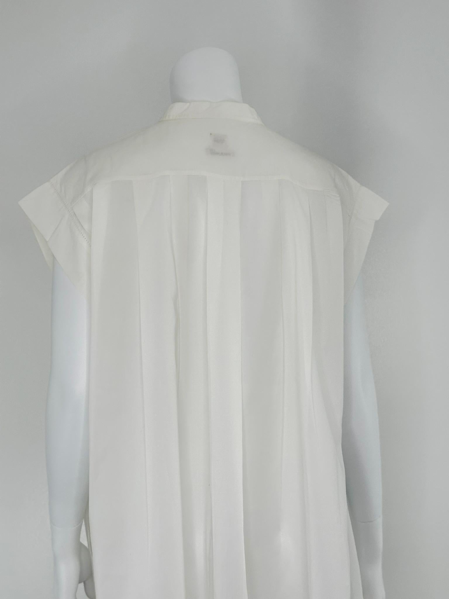 Hermes Crisp Sheer Weiß Baumwolle Kurze Ärmel Plissee-Schlappe Front Kleid 42 im Angebot 10