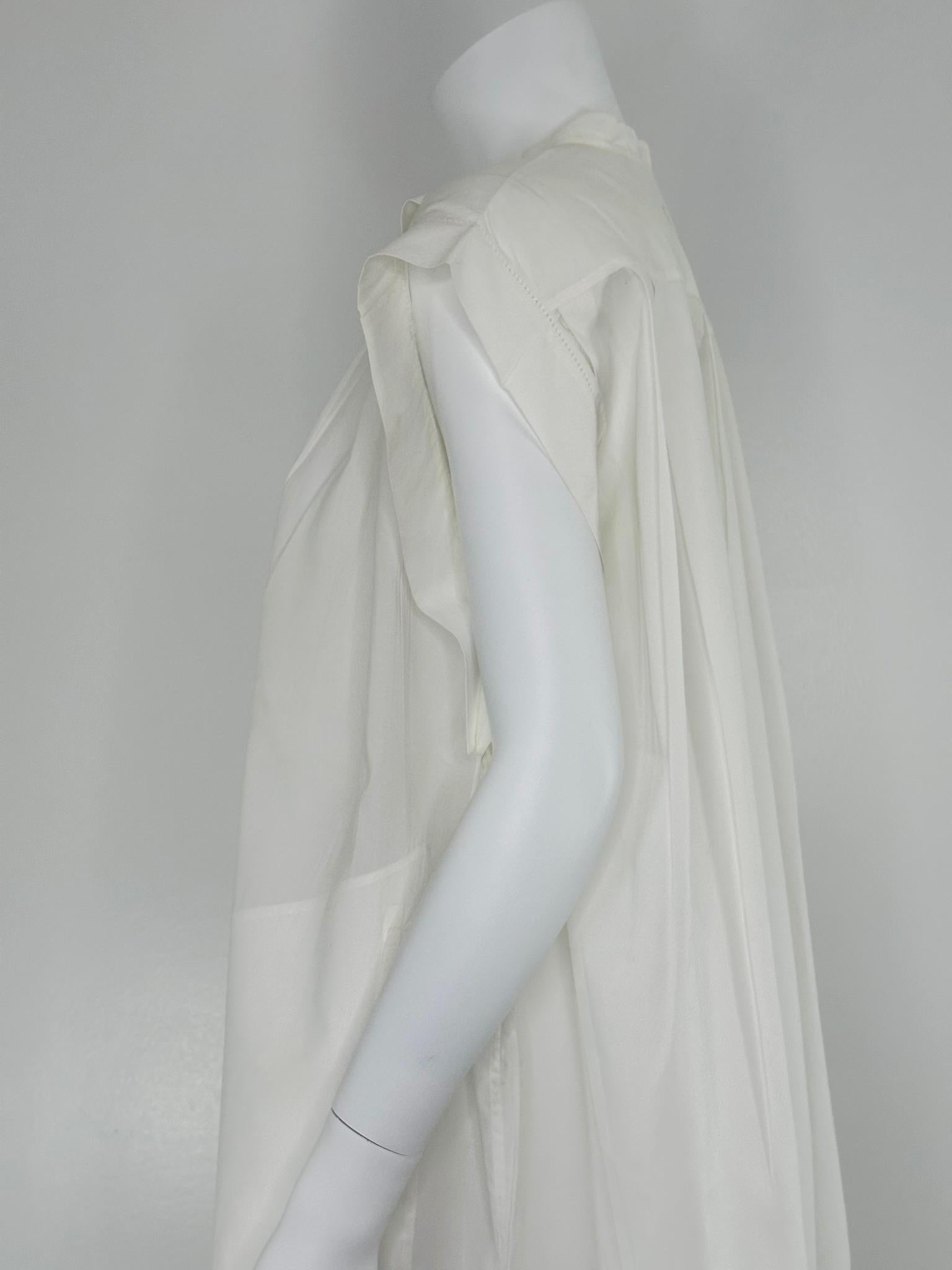 Hermes Crisp Sheer Weiß Baumwolle Kurze Ärmel Plissee-Schlappe Front Kleid 42 im Angebot 11