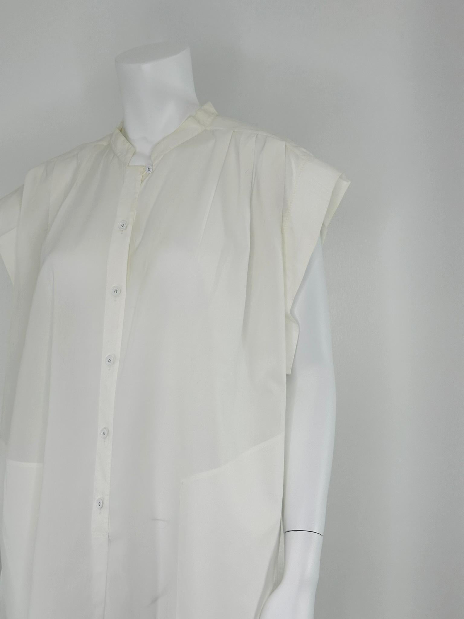 Hermes Crisp Sheer Weiß Baumwolle Kurze Ärmel Plissee-Schlappe Front Kleid 42 im Angebot 12