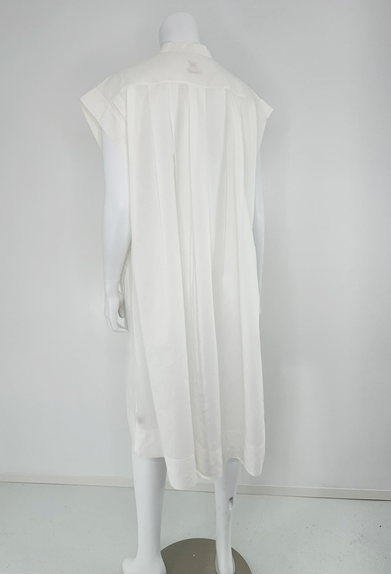 Hermes Crisp Sheer Weiß Baumwolle Kurze Ärmel Plissee-Schlappe Front Kleid 42 im Angebot 4