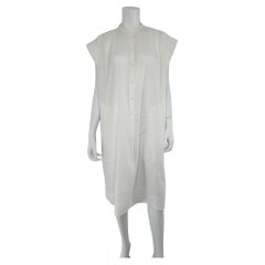 Hermes Crisp Sheer Weiß Baumwolle Kurze Ärmel Plissee-Schlappe Front Kleid 42